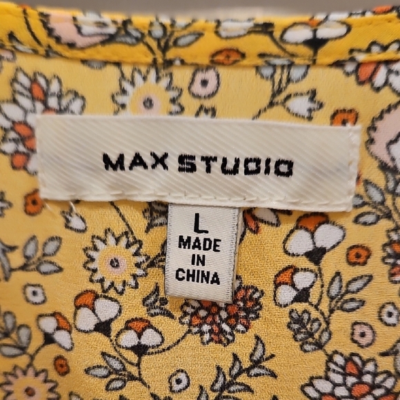 💕MAX STUDIO💕 Short Sleeve High Low Blouse ~ Yellow Ditsy Floral Print Large - Picture 5 of 8